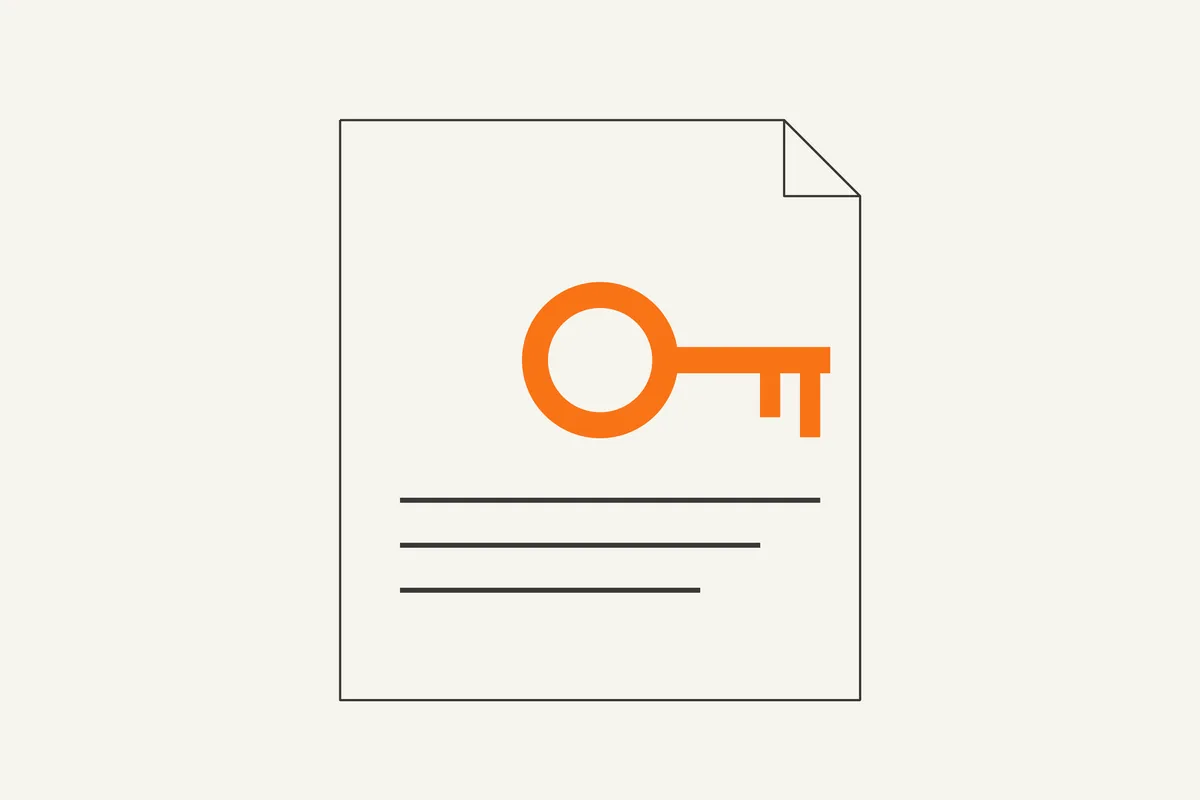 Illustration of a document with an orange key