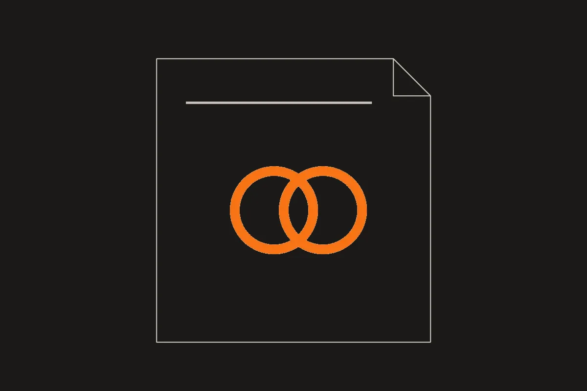 Illustration of a document with two interlocking orange rings