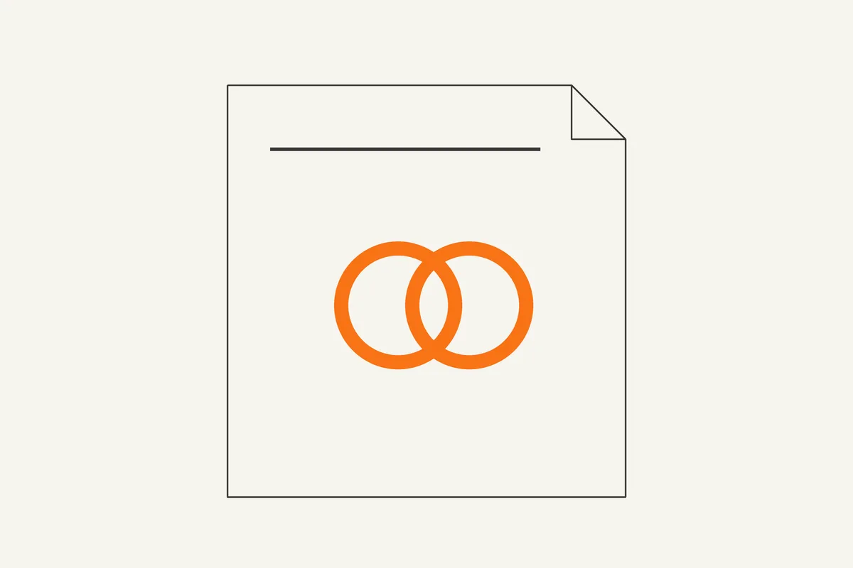 Illustration of a document with two interlocking orange rings
