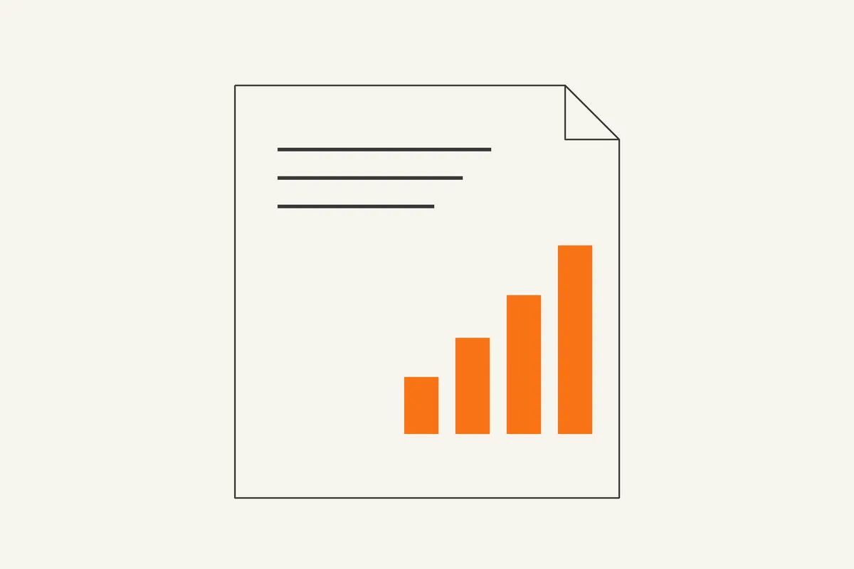 Illustration of a document with an orange ascending bar chart