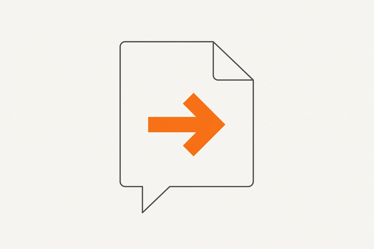 Illustration of a document speech bubble with an orange arrow, symbolizing a suggested change