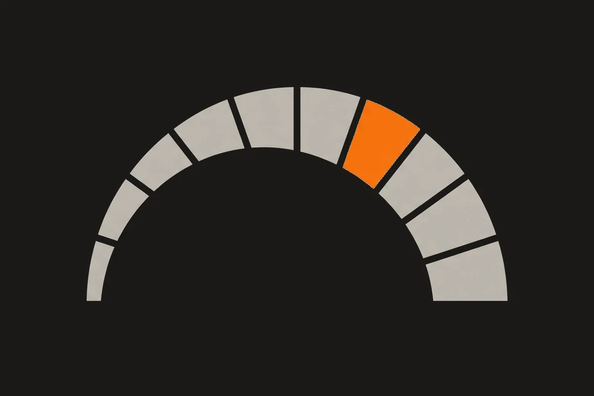 Illustration of a semi-circular gauge with one orange segment highlighted