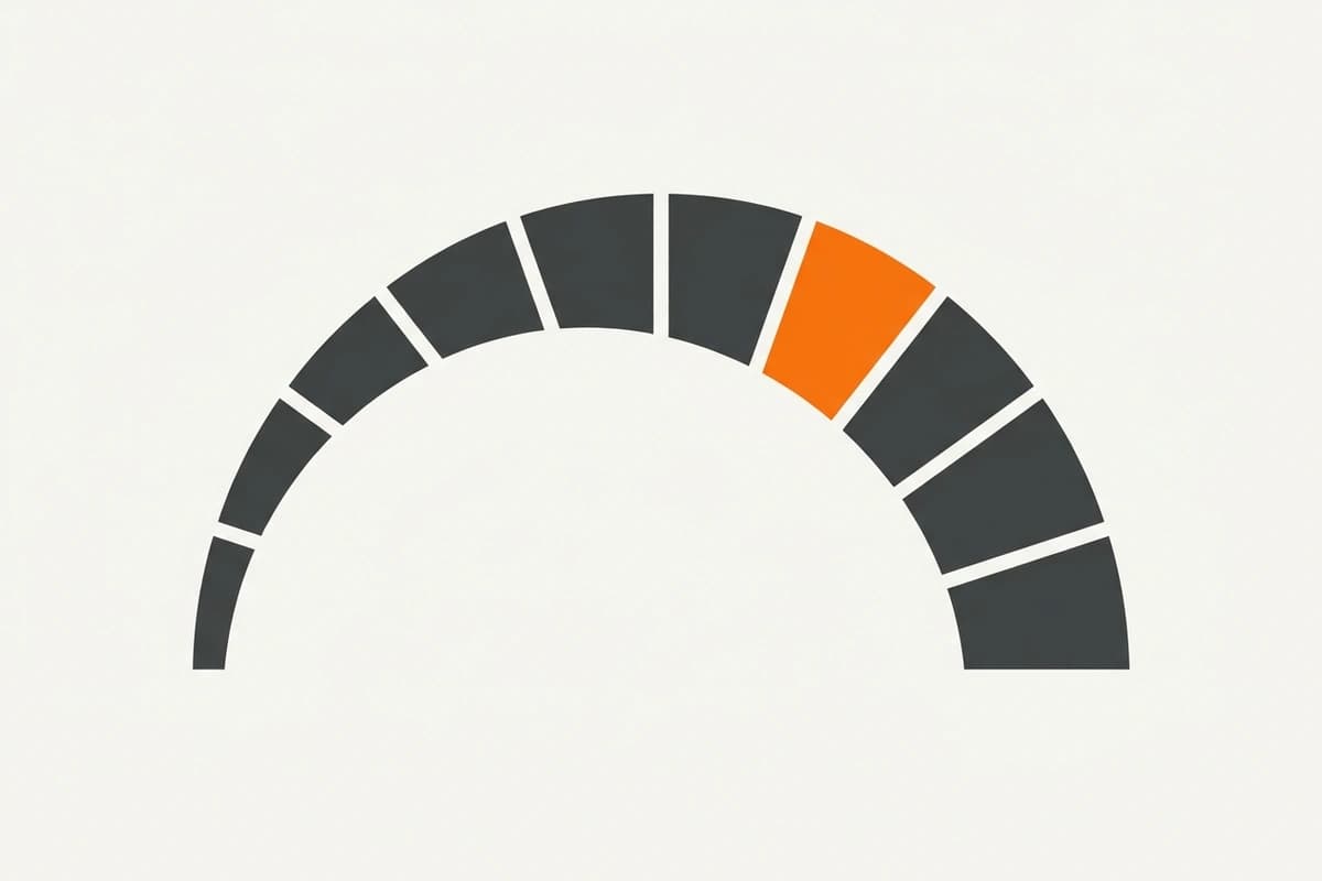 Illustration of a semi-circular gauge with one orange segment highlighted