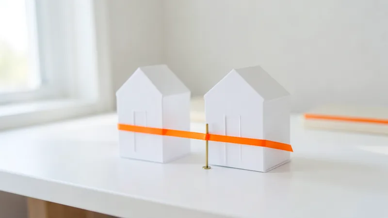Photograph of two white model shops separated by an orange ribbon barrier